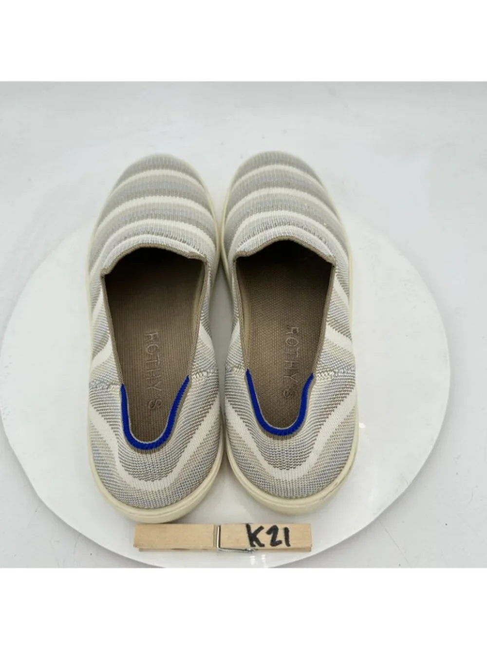 Rothys The Sneaker Slip On Women Size 12 White Grey Striple Casual Comfort Shoes - Picture 4 of 11